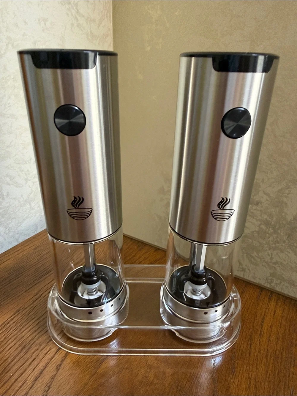 Flavorae Stainless Steel Electric Salt & Pepper Grinder Set with built in light.